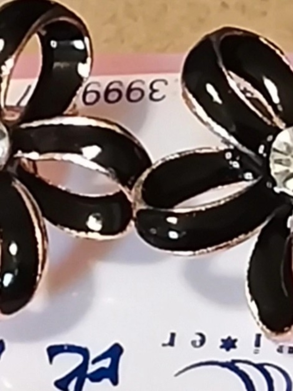 Black Floral Petal Earrings with Metallic Trim - Unbranded